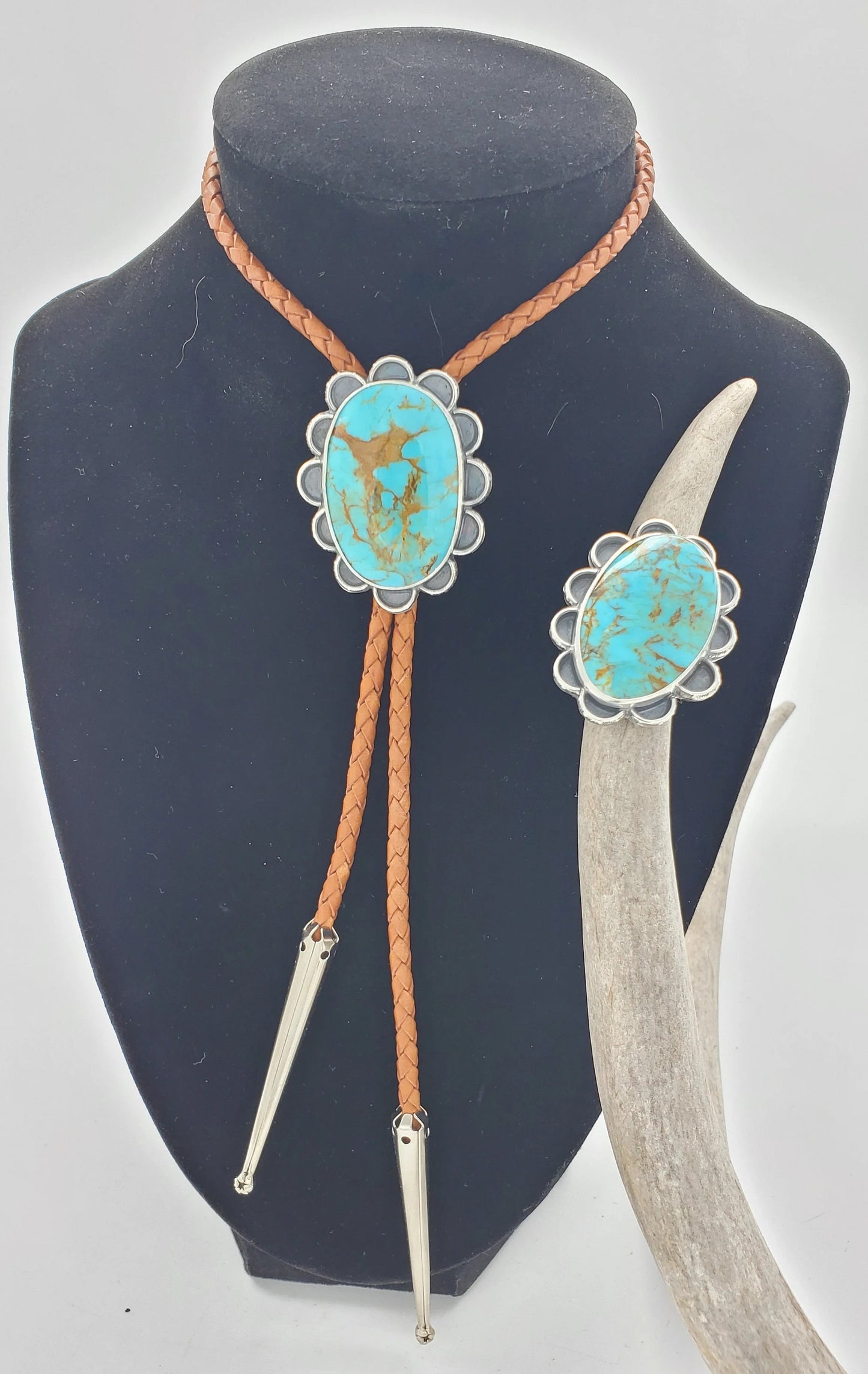 Turquoise Mountain Bolo Tie and Ring Set B023
