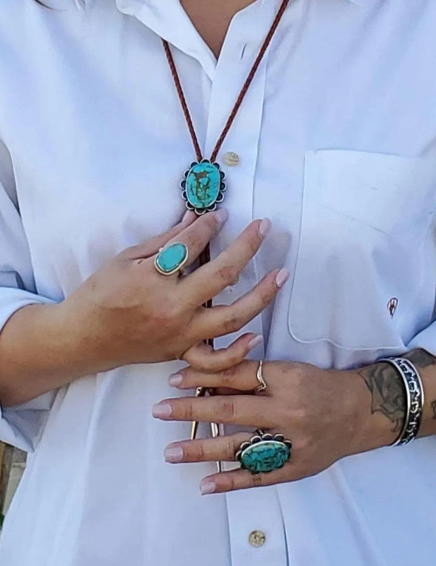 Turquoise Mountain Bolo Tie and Ring Set B023