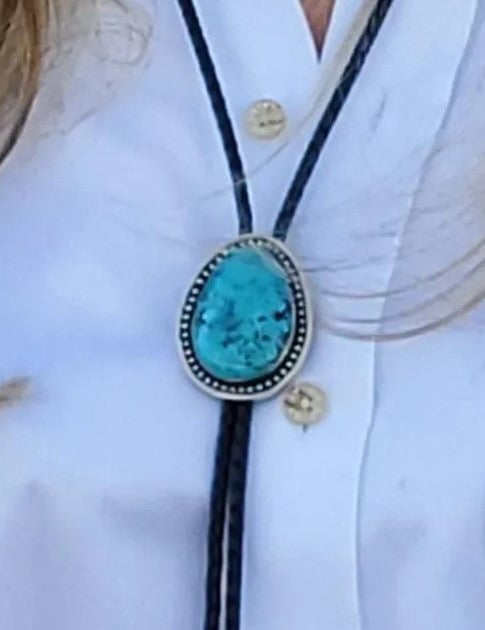 Southwest Turquoise Bolo Tie • Sterling Silver Slide • Handmade Western Leather Accessory • Adjustable Unisex Gift B025