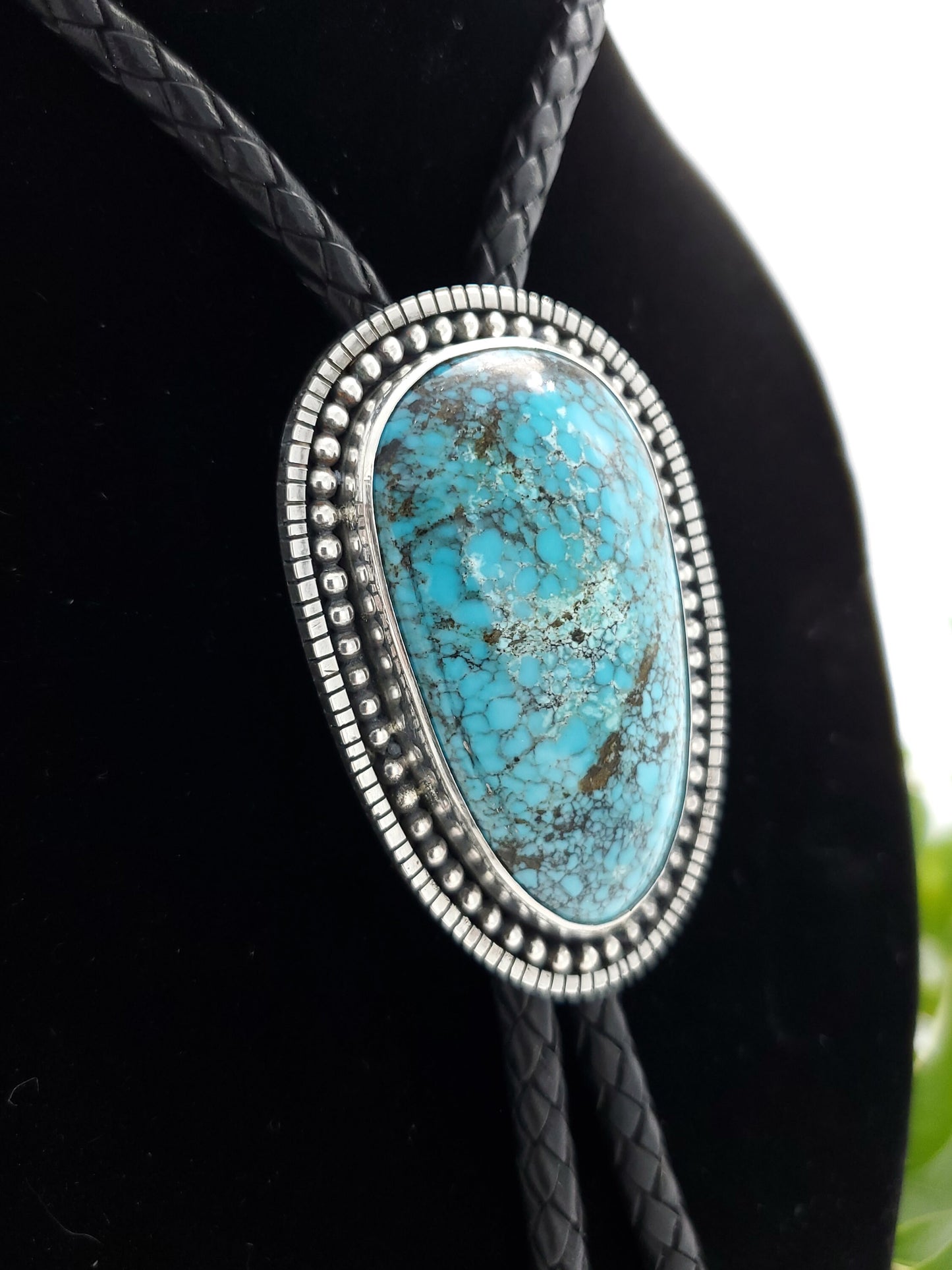 Old‑Stock Hubei Turquoise Bolo Tie • Sterling Silver • Handmade Western Unisex Gift B056