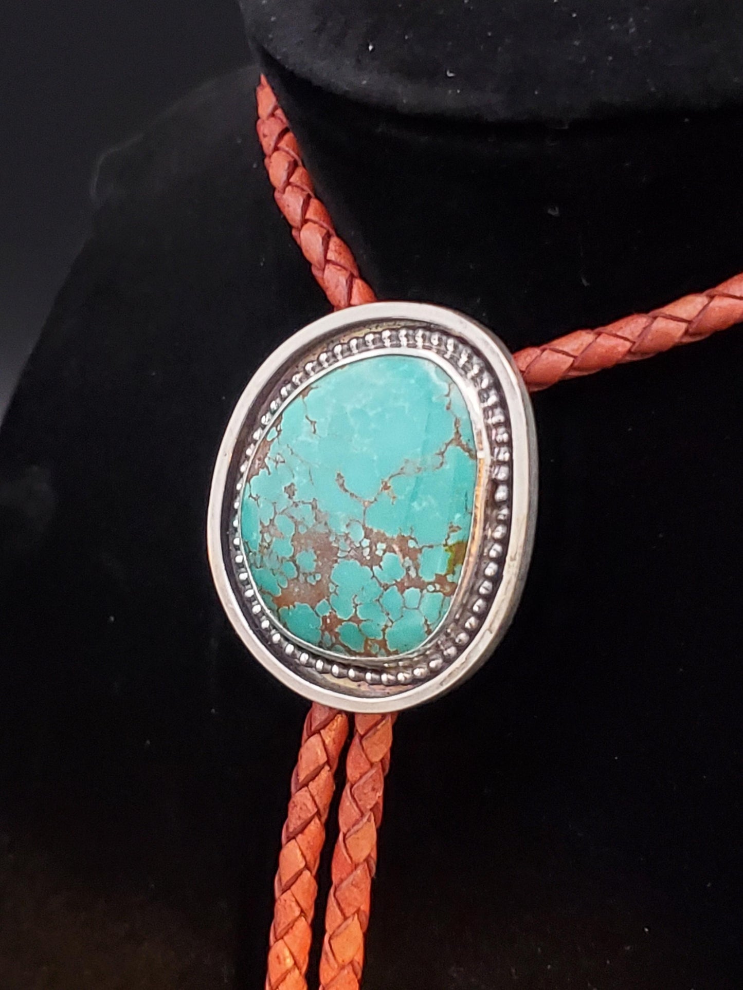 Nevada Turquoise Bolo Tie • Sterling Silver • Handmade Western Leather Necklace • Unisex Rodeo & Wedding AccessoryB095