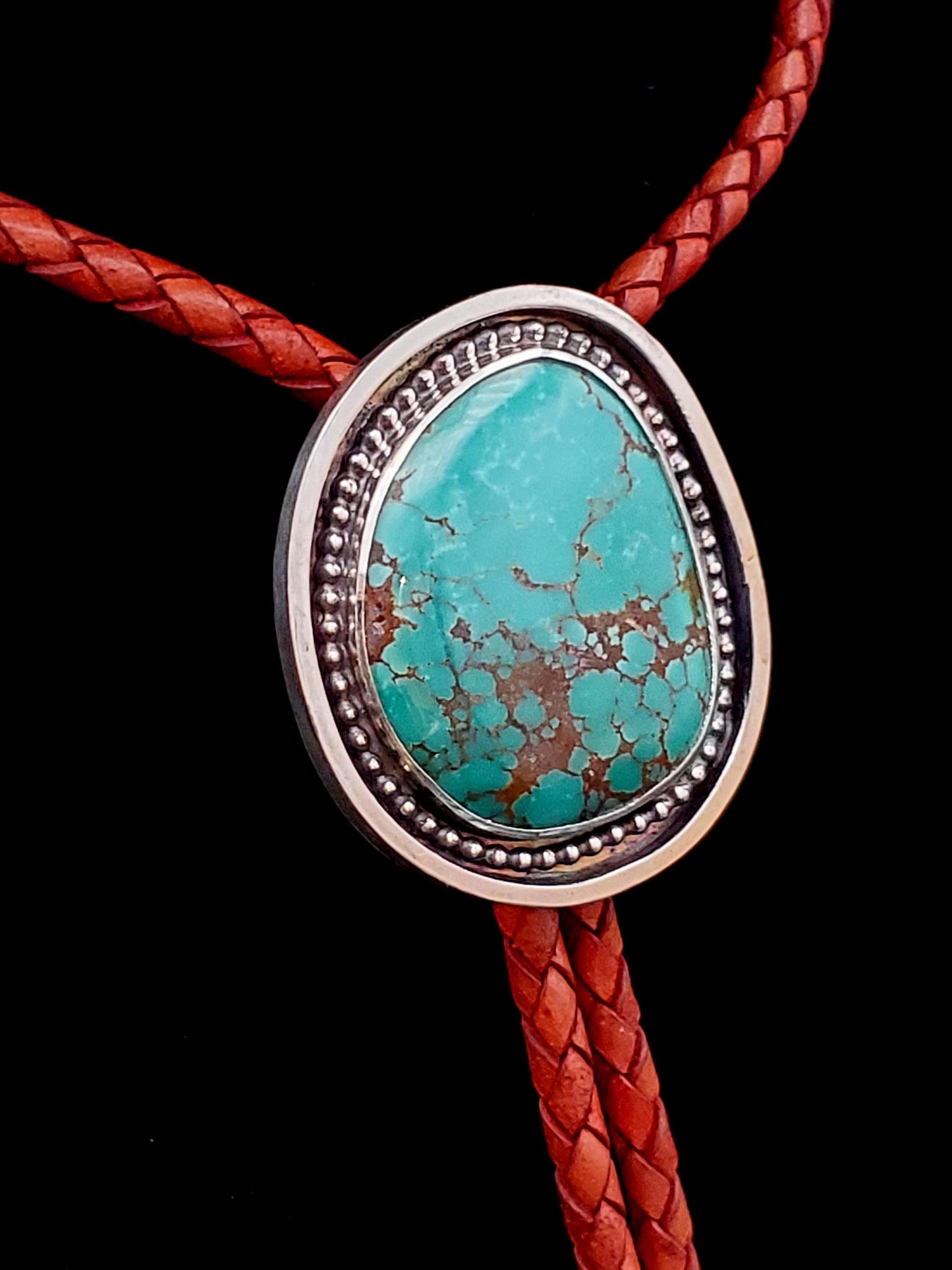 Nevada Turquoise Bolo Tie • Sterling Silver • Handmade Western Leather Necklace • Unisex Rodeo & Wedding AccessoryB095