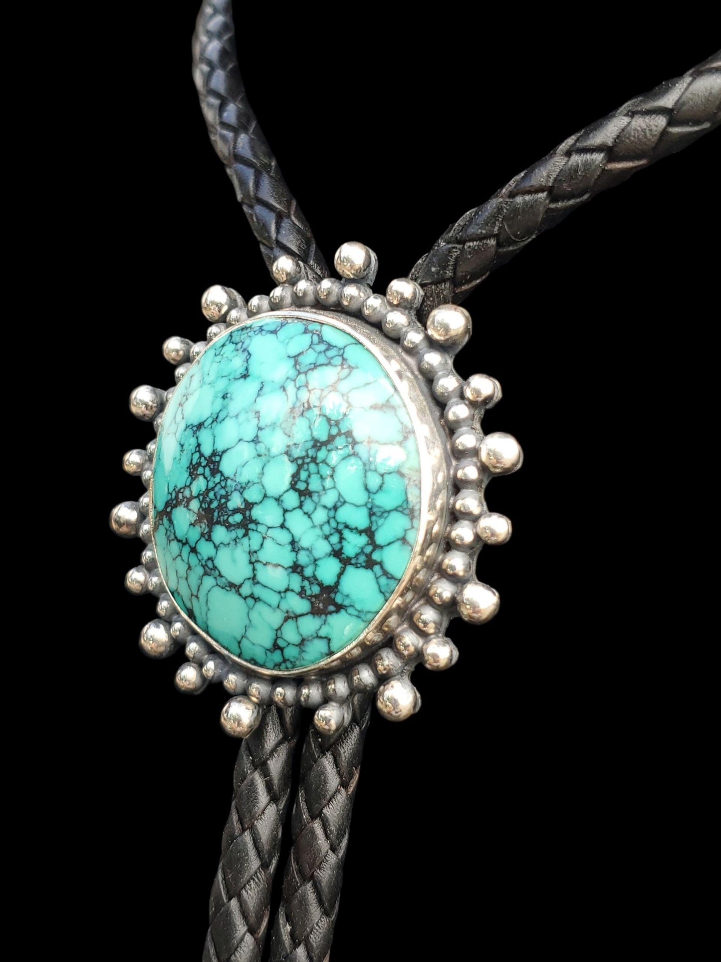 Nevada Turquoise Bolo Tie • Sterling Silver • Handmade Western Unisex Gift, B116
