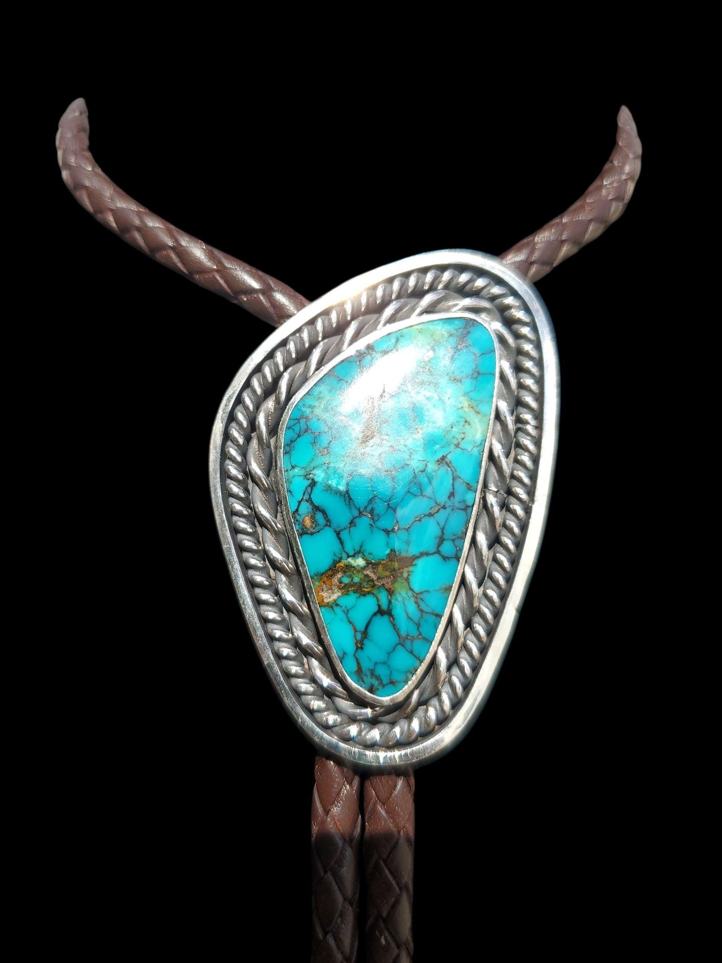 Old‑Stock Hubei Turquoise Bolo Tie • Sterling Silver • Handmade Western Unisex Gift B119