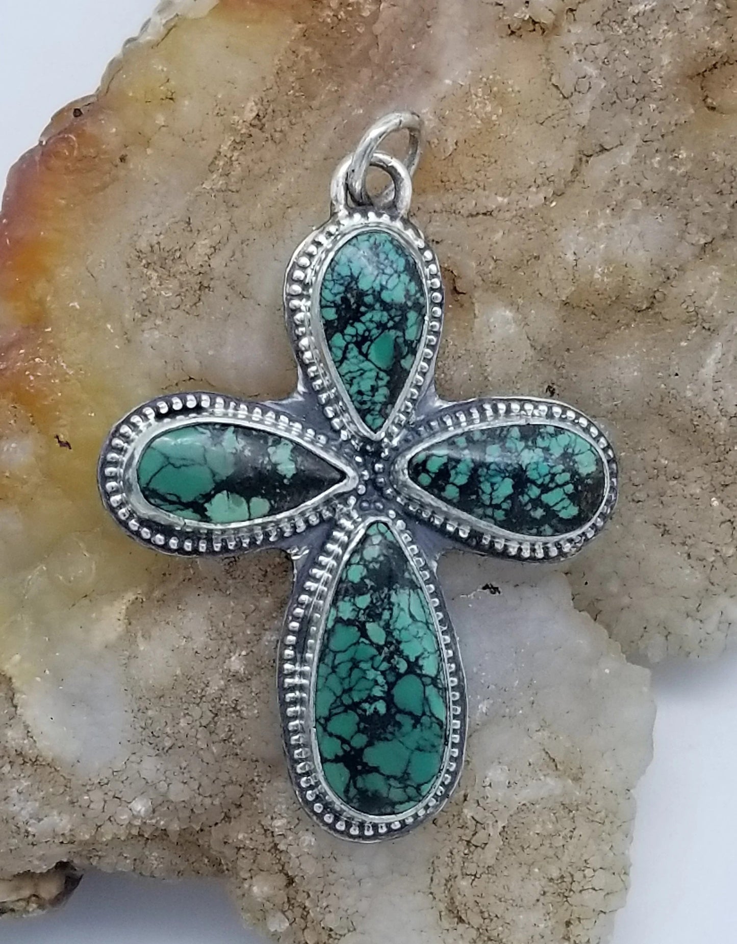 Chinese Turquoise Cross Necklace 020