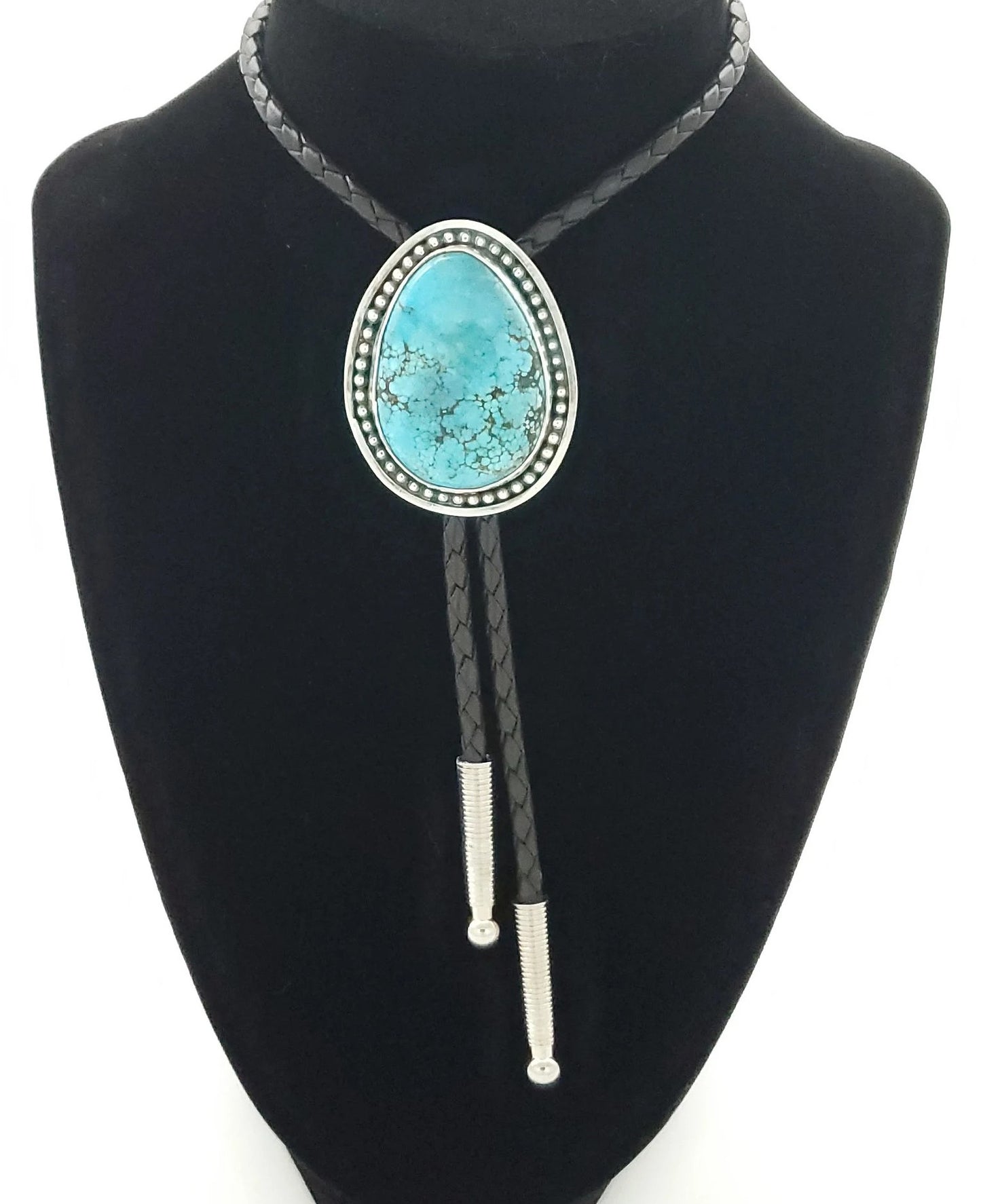 Southwest Turquoise Bolo Tie • Sterling Silver Slide • Handmade Western Leather Accessory • Adjustable Unisex Gift B025