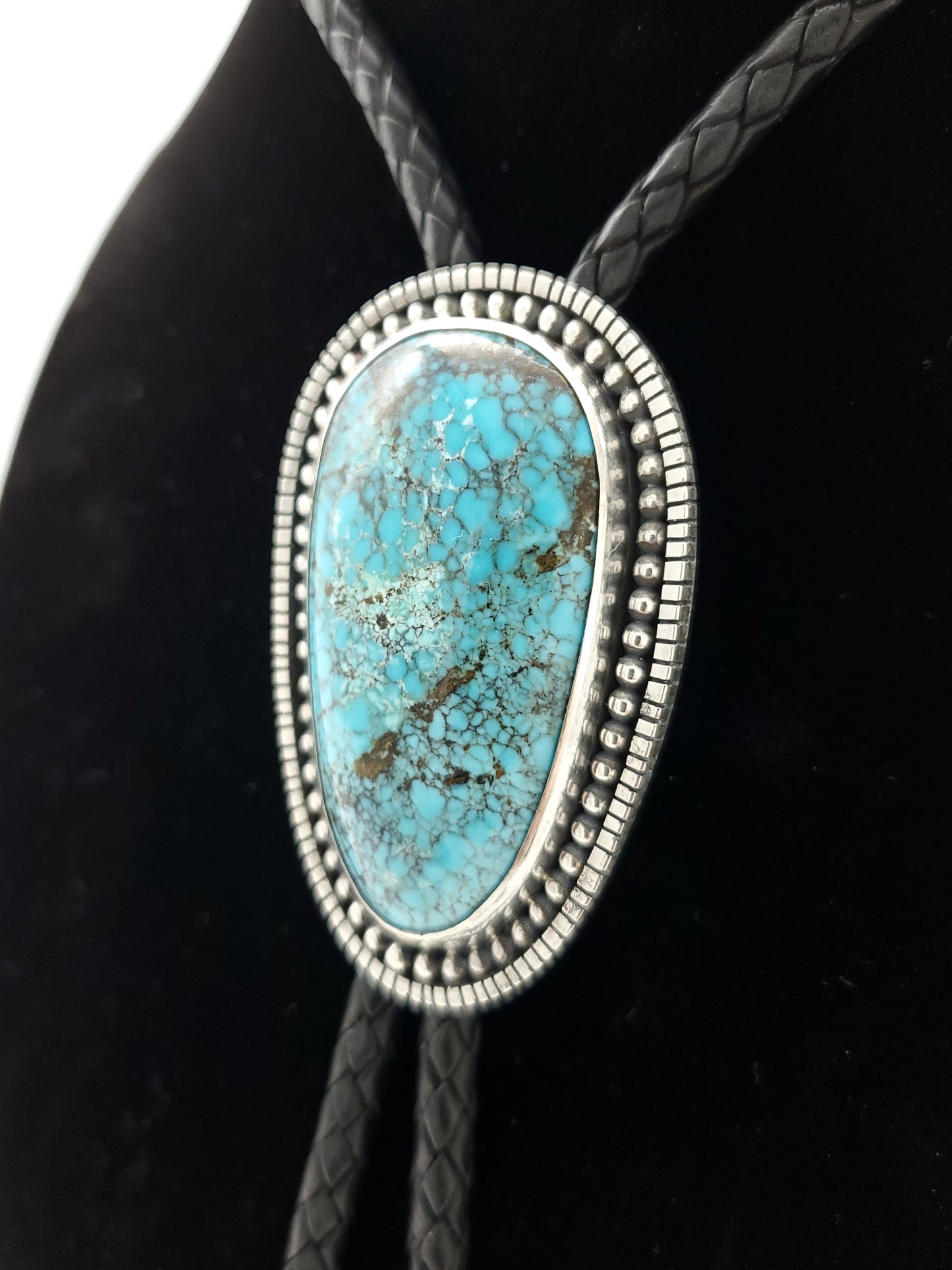 Old‑Stock Hubei Turquoise Bolo Tie • Sterling Silver • Handmade Western Unisex Gift B056