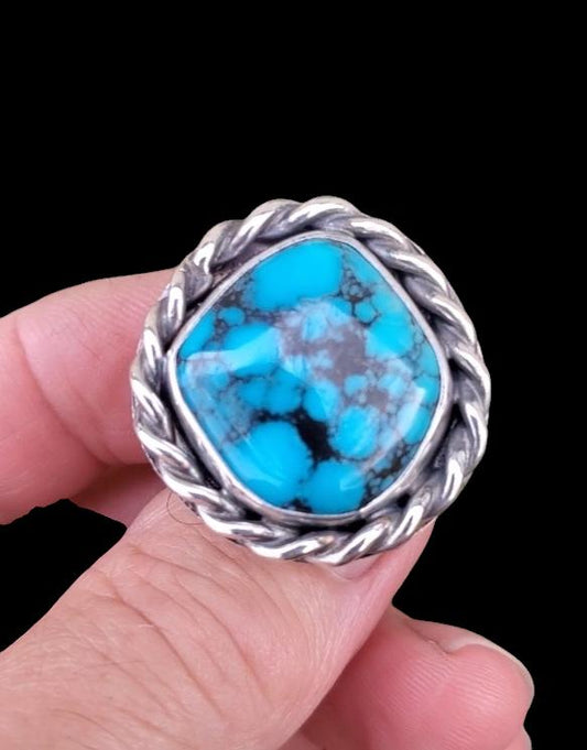 Oldstock Spiderweb Matrix Turquoise Ring, Size 7 1/2, R252