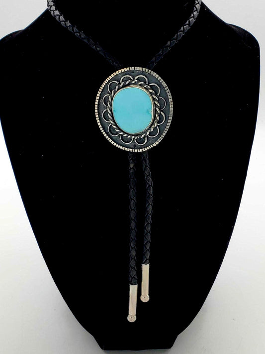 Blue Bird Mine Arizona Turquoise Bolo Tie • Sterling Silver • Handmade Western Gift, B066