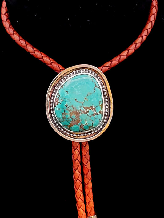 Nevada Turquoise Bolo Tie • Sterling Silver • Handmade Western Leather Necklace • Unisex Rodeo & Wedding AccessoryB095