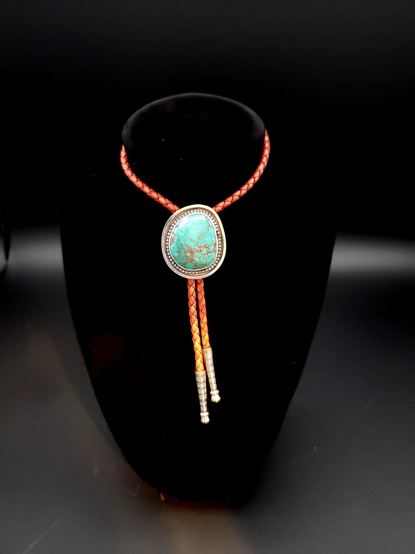 Nevada Turquoise Bolo Tie • Sterling Silver • Handmade Western Leather Necklace • Unisex Rodeo & Wedding AccessoryB095
