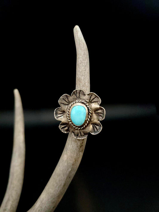 Blue Bird Mine, Arizona Flower Statement Ring, Size 5,  R255
