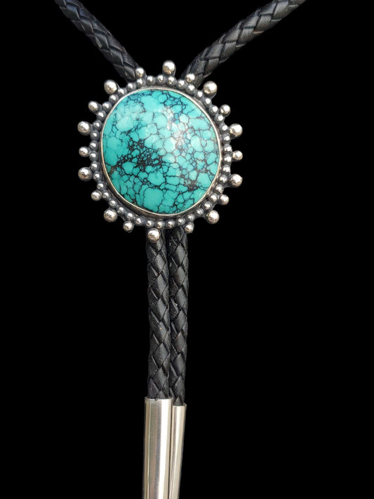 Nevada Turquoise Bolo Tie • Sterling Silver • Handmade Western Unisex Gift, B116