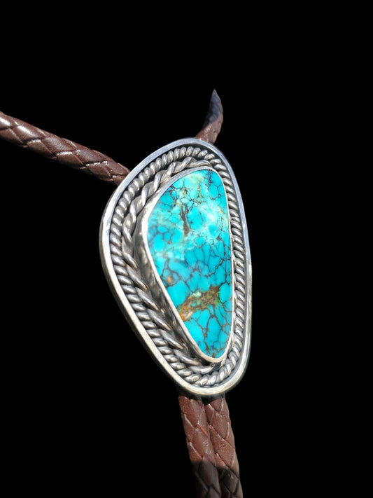 Old‑Stock Hubei Turquoise Bolo Tie • Sterling Silver • Handmade Western Unisex Gift B119