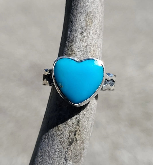 Blue Bird Mine Heart Turquoise Ring, Size 7, R219