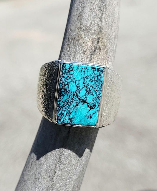 Oldstock 1980s Hubei Chinese Turquoise Ring, Size 8 1/2, R224