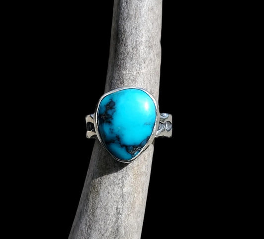 Oldstock 1980s Hubei Turquoise Ring, Size 4 1/2, R235